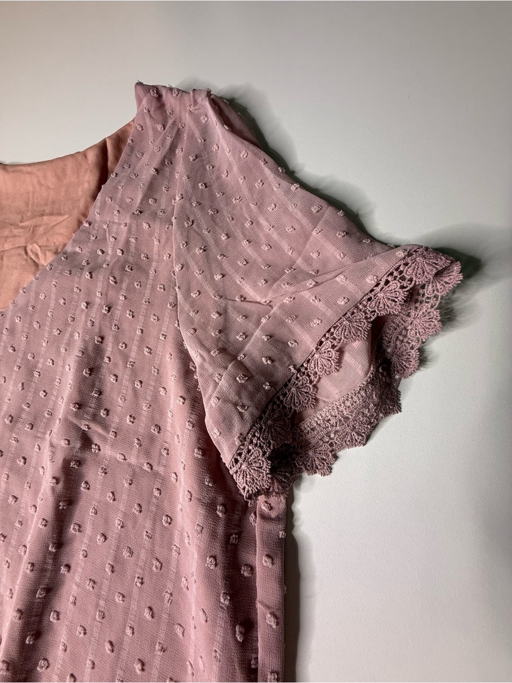 Women's Dusty Rose V-Neck Swiss Dot Top - 802 - Picture 3 of 8